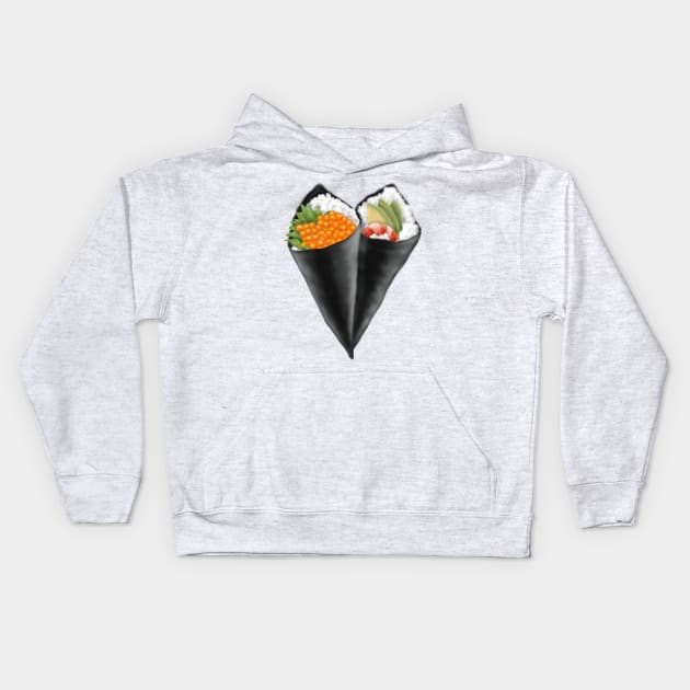 Illustrated Sushi Handroll Kids Hoodie by H. R. Sinclair